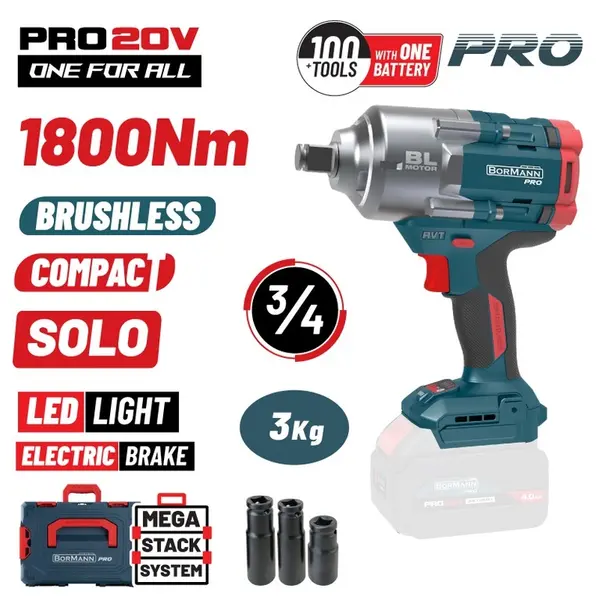 Cheie de impact cu acumulator Bormann Pro - BBP5456CA, 20V, cu o valiză