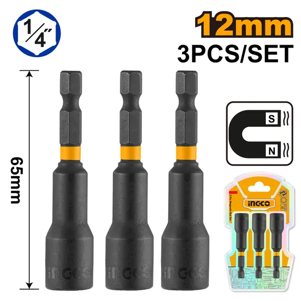 Cheie Magnetica Impact 1/4 12mm Set 3 buc INGCO AMN1231