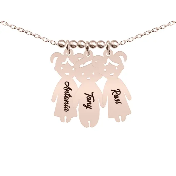 Cherish - Colier personalizat cu siluetele copiilor si nume gravate din argint 925 placat cu aur roz