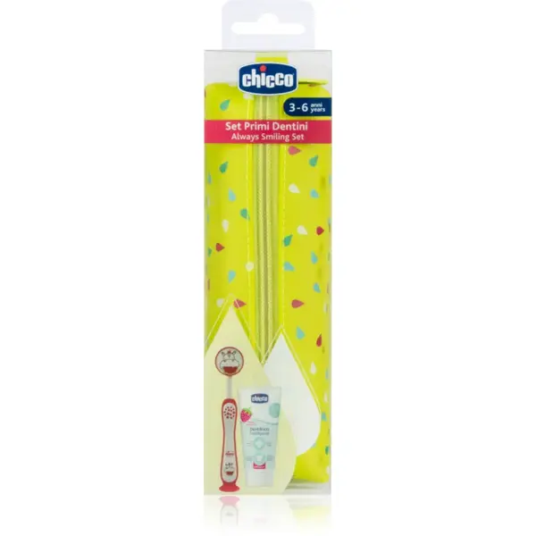 Chicco Always Smiling Set 3y+ set pentru îngrijirea dentară cu sac Hippo