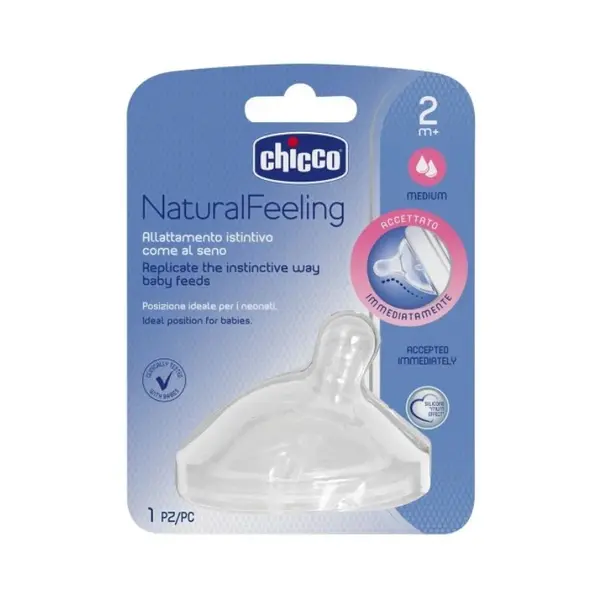 Chicco Natural Feeling Tetina silicon 1 bucata, flux mediu, 2luni+