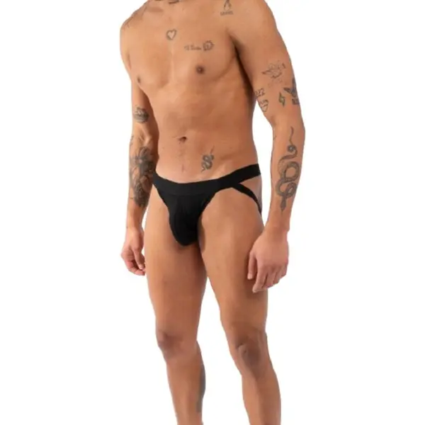 Chiloti pentru barbati BURN - JOCK 011 Double Black, design transparent cu efect lucios, culoare neagră, mărimea M
