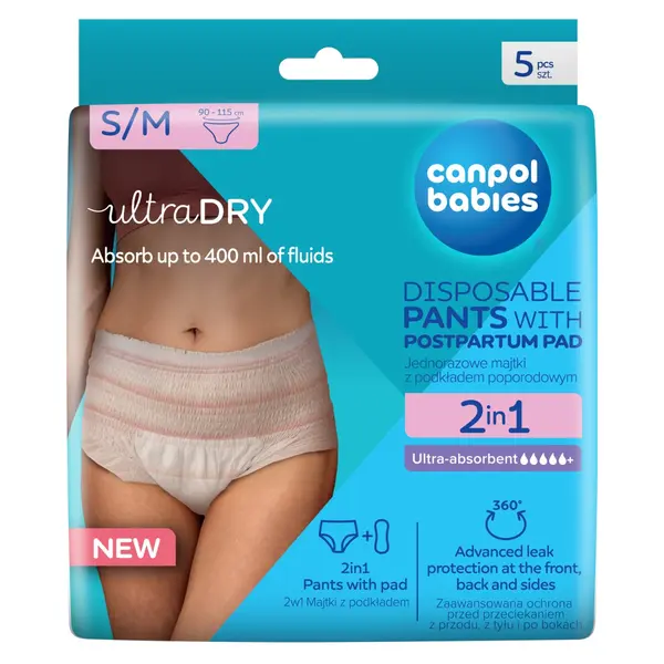 Chiloti postnatali de unica folosinta 2 in 1 marimea S/M, 5 bucati, Canpol babies