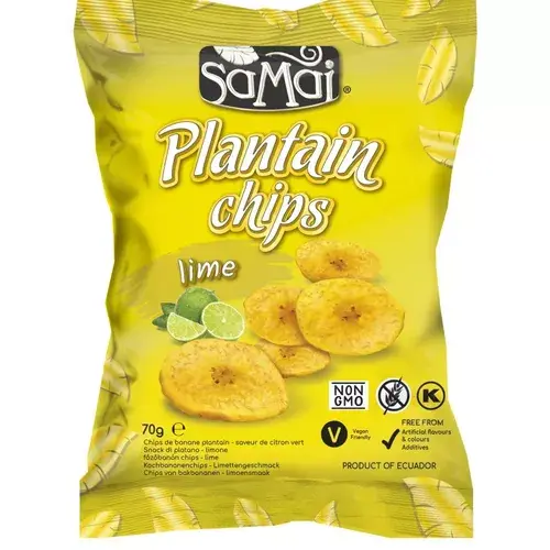 Chipsuri de banane (Plantain) cu gust de "Lime", 70g | SaMai