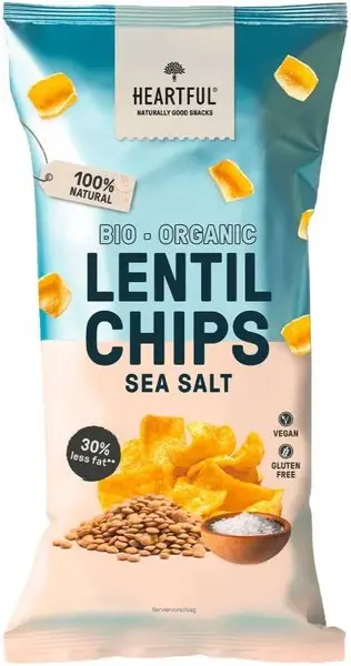 Chipsuri de linte organice cu sare de mare, 75 g, Heartful