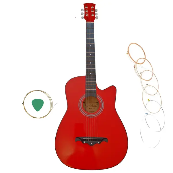 Chitara clasica din lemn DEPOX , Red Raven, 95 cm, model Cutaway, rosie, corzi otel, pana inclusa