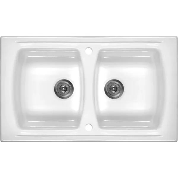 Chiuveta bucatarie ceramica fara picurator, alba, Lusitano, Deante