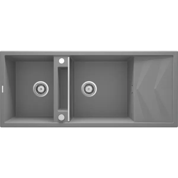 Chiuveta bucatarie compozit doua cuve si picurator, gri metalic, Deante Magnetic