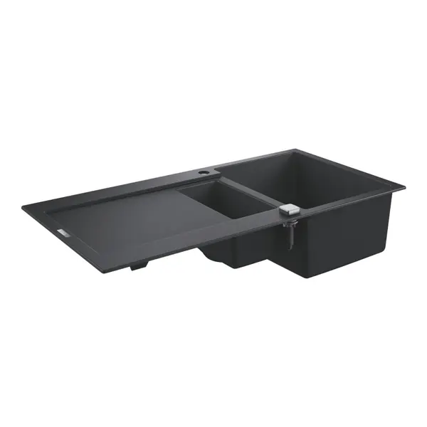 Chiuveta bucatarie compozit Grohe K500 31646AP0, montare pe blat, 2 cuve, picurator, Negru granit