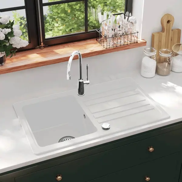 Chiuveta bucatarie granit, bazin unic cu scurgere, reversibila, gri