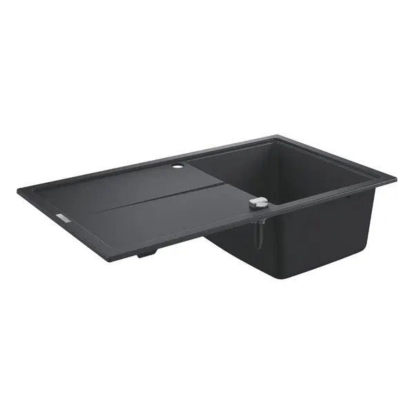 Chiuveta bucatarie Grohe K400 31640AP0, 86x50 cm, reversibil, montare pe blat, evacuare automata, Kit montaj si evacuare inclus, Negru granit