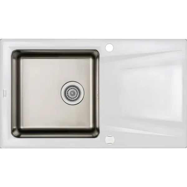 Chiuveta bucatarie hibrida din inox si compozit cu picurator alb mat Deante Prime T113