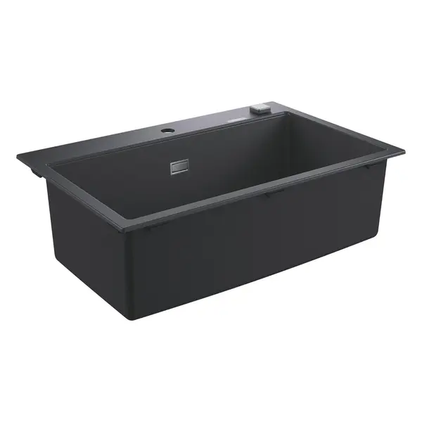 Chiuveta compozit Grohe 31652AP0, 78 x 51 cm, Kit montaj si evacuare inclus, Negru granit
