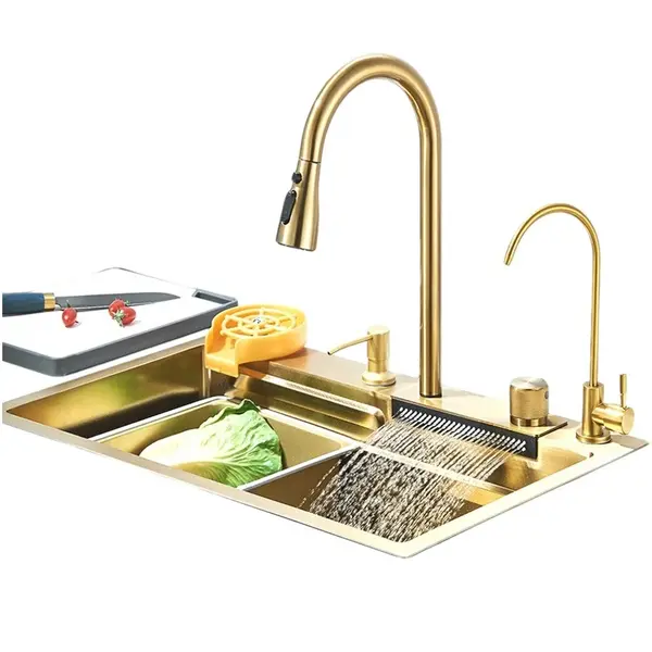 Chiuveta Multifunctionala BisDesign pentru Bucatarie, Toate Accesoriile Incluse, Dus Extractabil, Tocator ABS Otel, Spalator Pahare, Dispenser, Apa