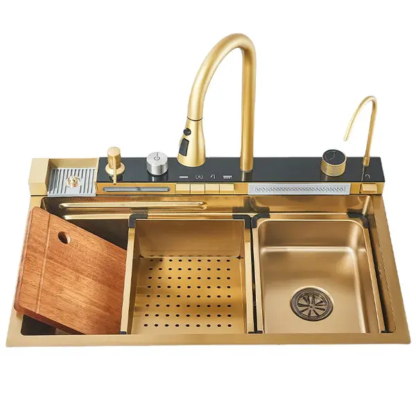 Chiuveta Multifunctionala BisDesign pentru Bucatarie, Toate Accesoriile incluse, Dus Extractabil, Tocator ABS, Material Antiaderent, Afisaj LCD