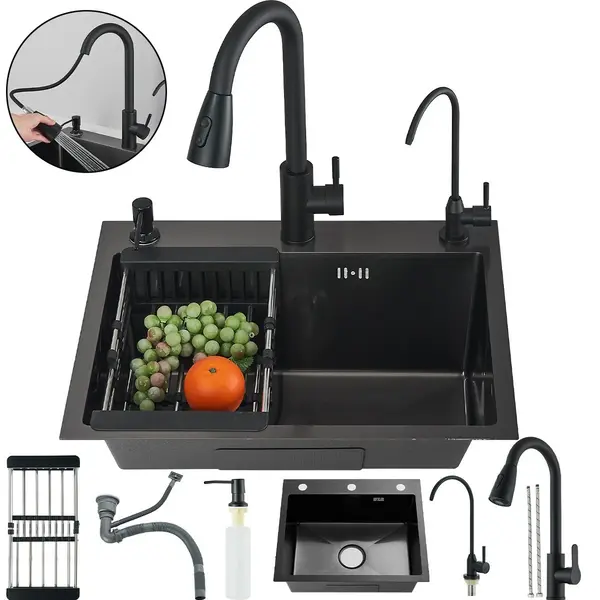 Chiuveta Multifunctionala BisDesign pentru Bucatarie, Toate Accesoriile Incluse, Dus Extractabil, Baterie Apa Filtrata, Dispenser Sapun, Material