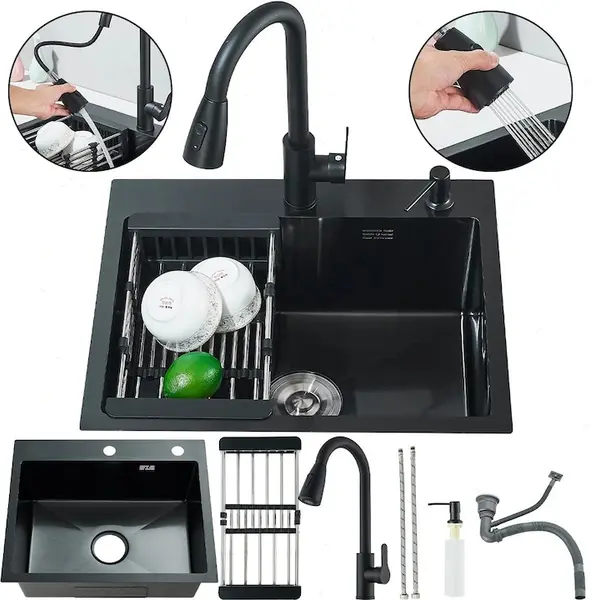 Chiuveta Multifunctionala BisDesign pentru Bucatarie, Toate Accesoriile Incluse, Dus Extractabil, Dispenser Sapun, Cos Organizator, Material