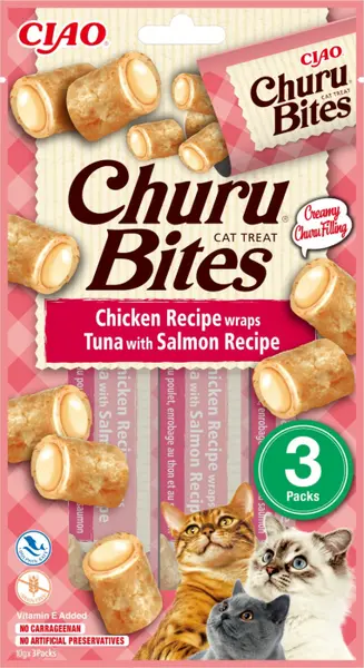 Churu Bites Recompense pentru Pisici cu Pui, Ton si Somon - 3 x 10 g