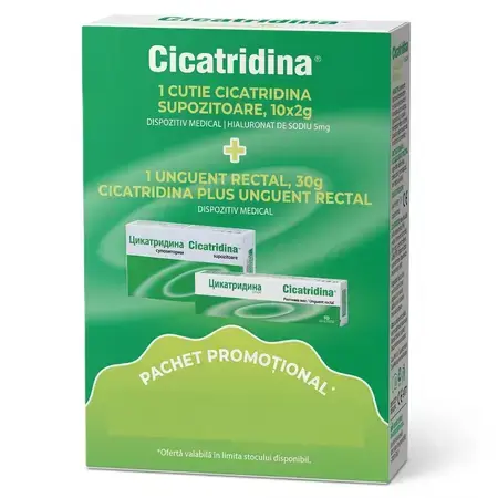 Cicatridina supozitoare rectale 10 buc + Cicatridina plus unguent rectal 30g - 50% din al doilea ,pachet