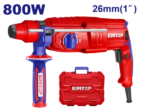 Ciocan electric rotopercutor, 800W, 2.5J, 3 burghie si 2 dalti incluse, cutie de transport - ERHRL801, EMTOP