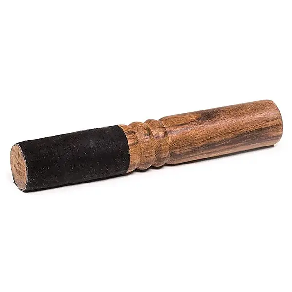Ciocănel din lemn pentru bol tibetan – 2-în-1 frecare și lovire black suede 17 cm