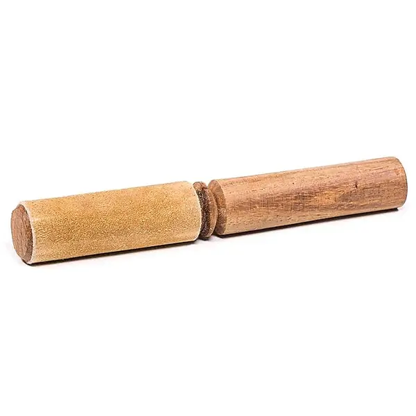 Ciocănel din lemn pentru bol tibetan – rubbing stick cu piele întoarsă crem 19 cm