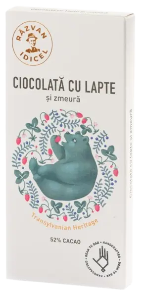 Ciocolata 54% cacao cu lapte si zmeura, 80g, Razvan Idicel