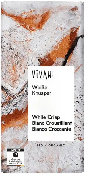 Ciocolată albă bio, crocantă, 80 g, Vivani