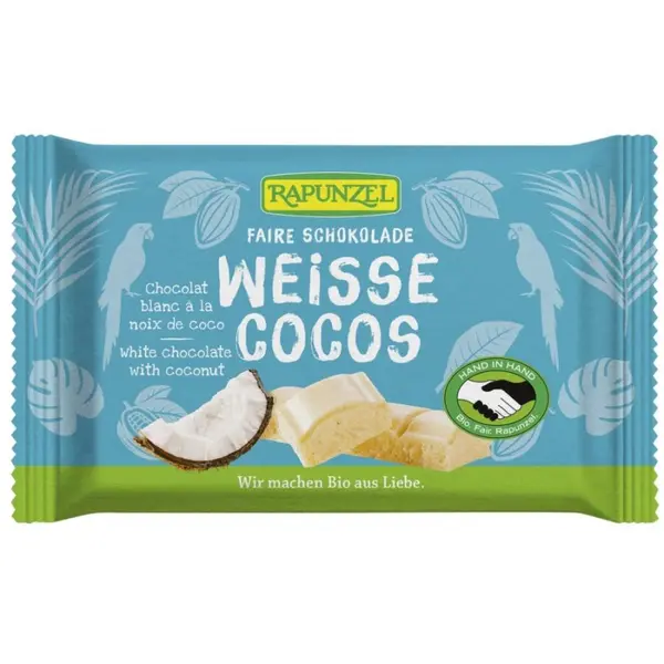 Ciocolata alba cu bucatele de cocos, eco - 100 g