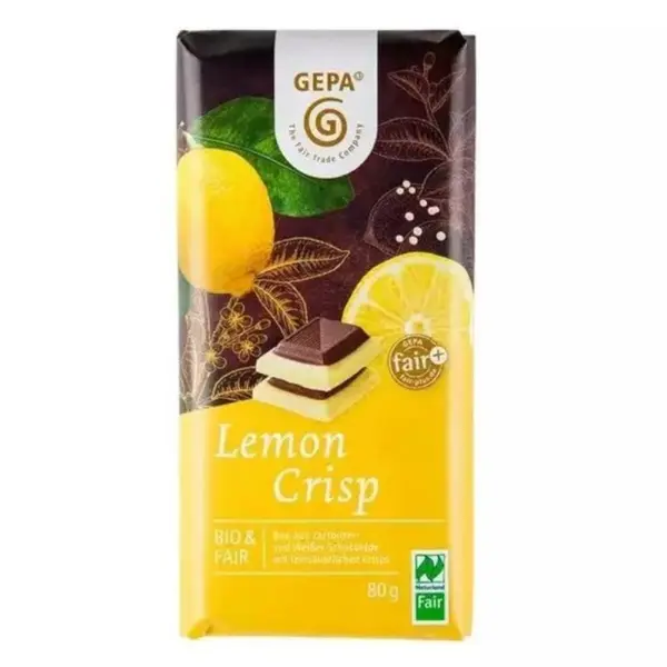 Ciocolata Alba si Neagra cu Lamaie, Crocanta, Bio si Fairtrade, 80 g, Gepa