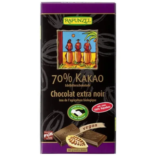 Ciocolata amaruie 70% cacao vegana, eco - 80 g