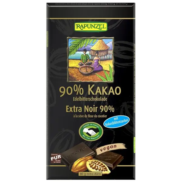 Ciocolata amaruie 90% cacao si zahar din flori de cocos vegana, eco - 80 g