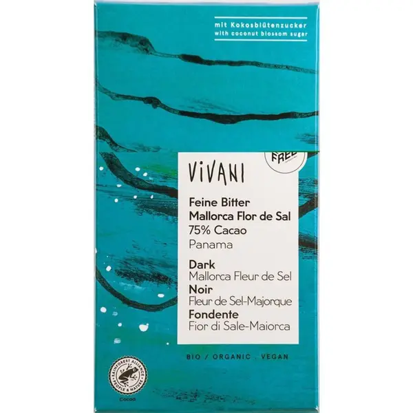Ciocolata amaruie cu 75% cacao si flori de sare, eco - 80 g