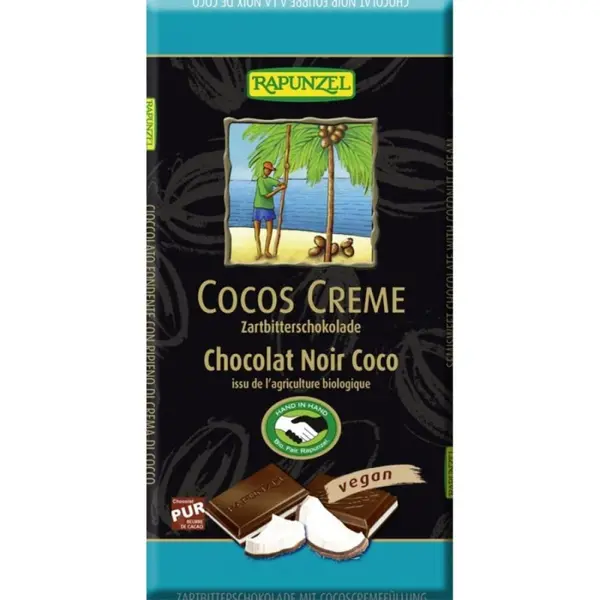 Ciocolata amaruie cu crema de cocos vegana, eco - 100 g