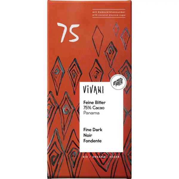 Ciocolata amaruie fina cu 75% cacao Panama, eco - 80 g