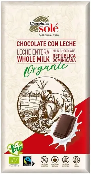 Ciocolata bio cu lapte, 100 g, Chocolates Solé