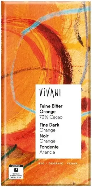 Ciocolată bio naturală cu portocală, 80 g, Vivani