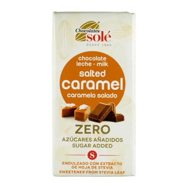 Ciocolata cu Lapte, Chocolates Sole, cu Caramel Sarat, Indulcita cu Stevie, 100 g