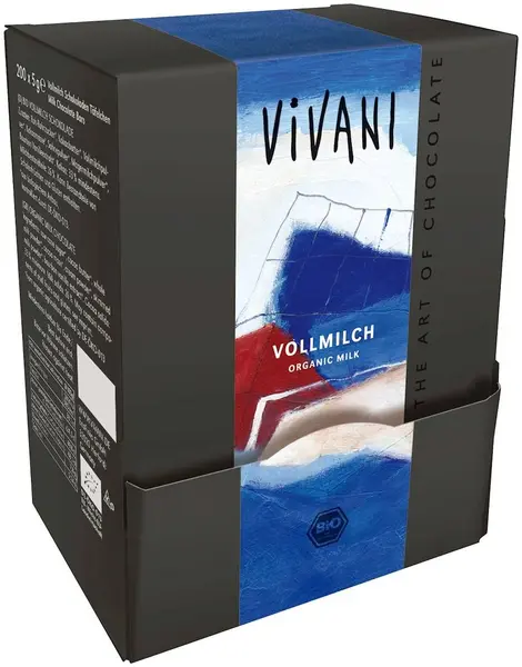 Ciocolată cu lapte organică, mini, 200 bucăți х 5 g, Vivani