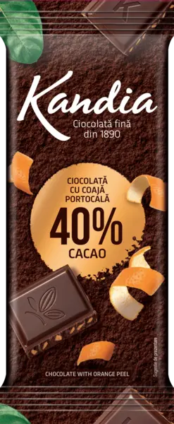Ciocolata Kandia cu portocala confiata 40% cacao 80g Ciocolata Kandia cu portocala confiata 40% cacao 80g
