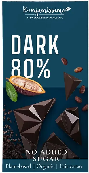 Ciocolată naturală vegană, 80%, 60 g, Benjamissimo