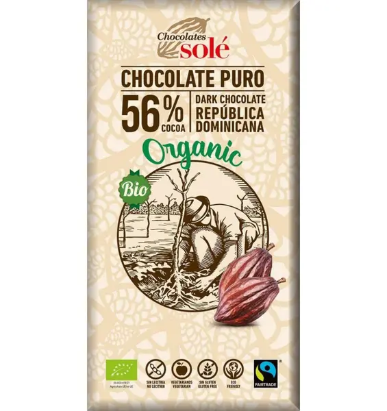 Ciocolata neagra BIO 56% cacao, 100 g Chocolates