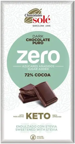 Ciocolată neagră cu 72% cacao, fără zahăr adăugat,100 g, Chocolates Solé