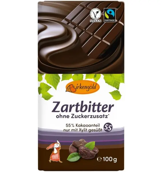 Ciocolata neagra indulcita doar cu xylitol 55% cacao, 100g