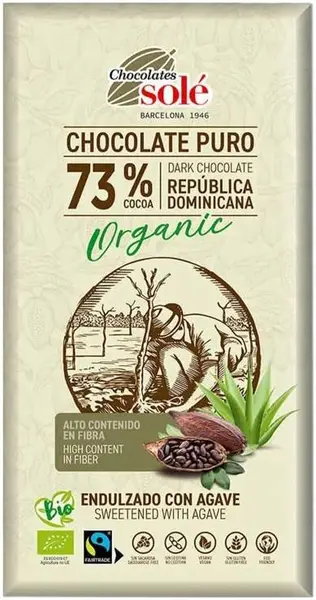 Ciocolată neagră organică, 73% cacao, 100 g, Chocolates Solé