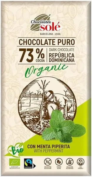 Ciocolată neagră organică cu mentă, 73% cacao, 100 g, Chocolates Solé