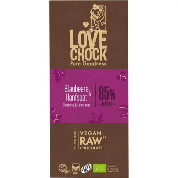 Ciocolata raw vegana cu afine si seminte de canepa, eco - 70 g