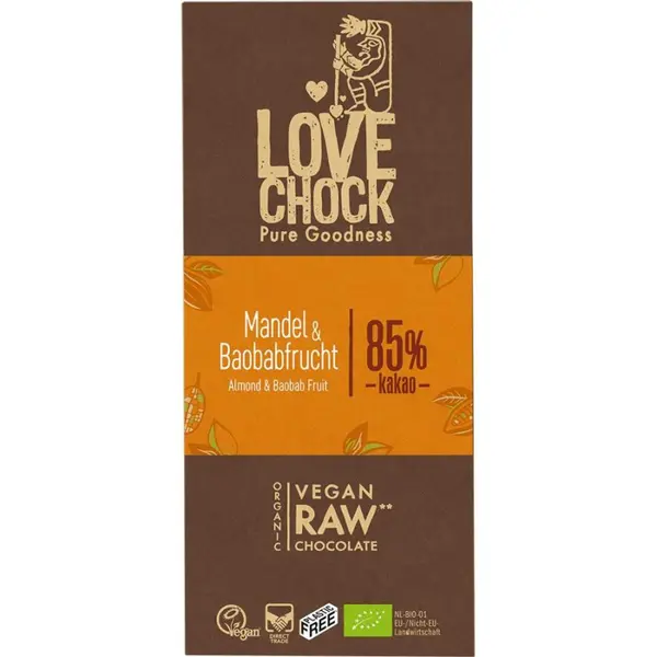 Ciocolata raw vegana cu migdale si baobab, eco - 70 g