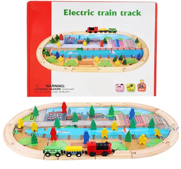 Circuit tren magnetic din lemn - joc constructiv pentru copii 3 ani+