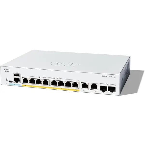 Cisco Cisco Catalyst 1200-8P-E-2G Smart Switch, 8 Port GE, PoE, Ext PS, 2x1GE Combo, Limited Lifetime Protection (C1200-8P-E-2G)